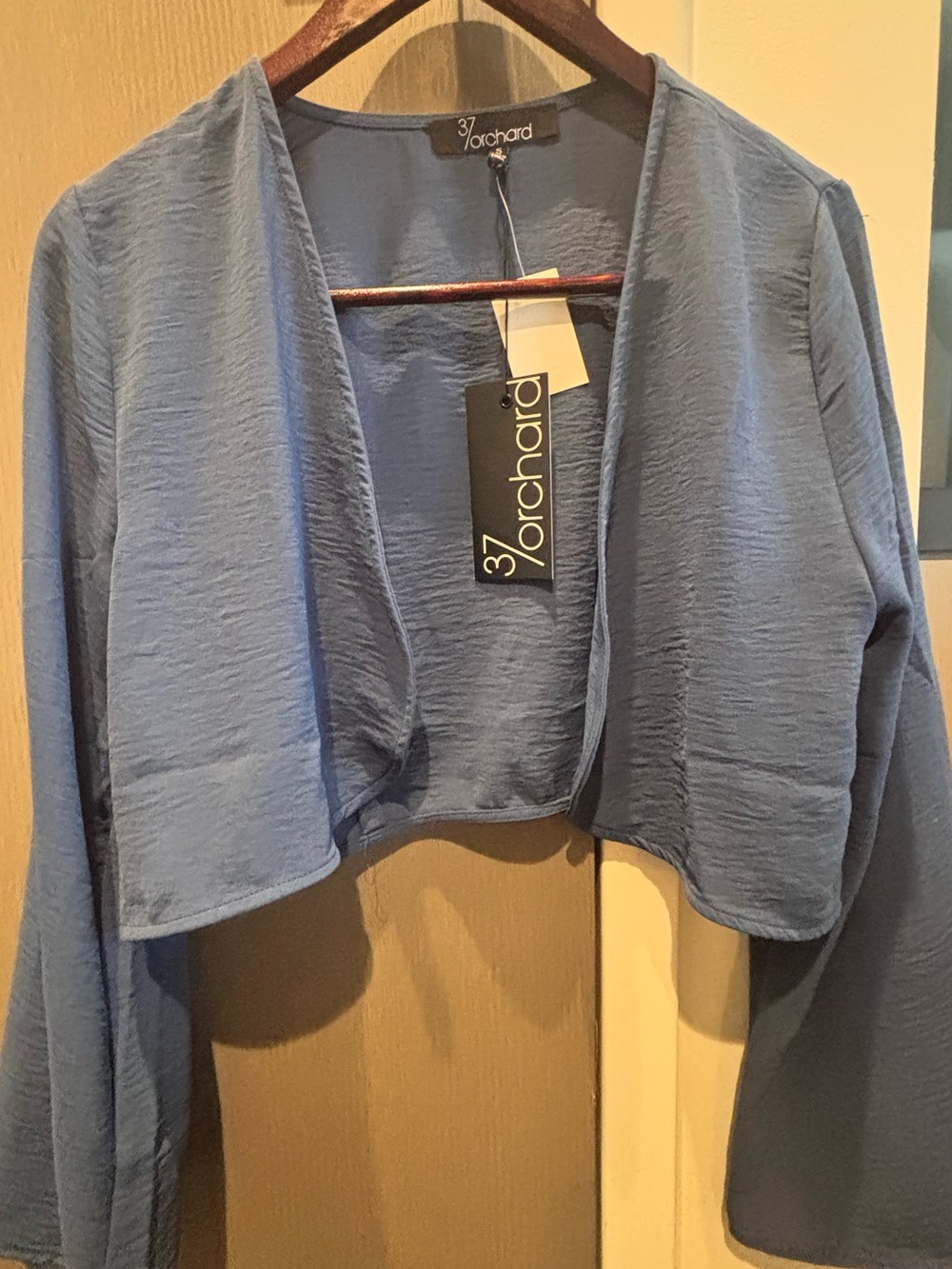 Blue Cropped Open-Front Shrug